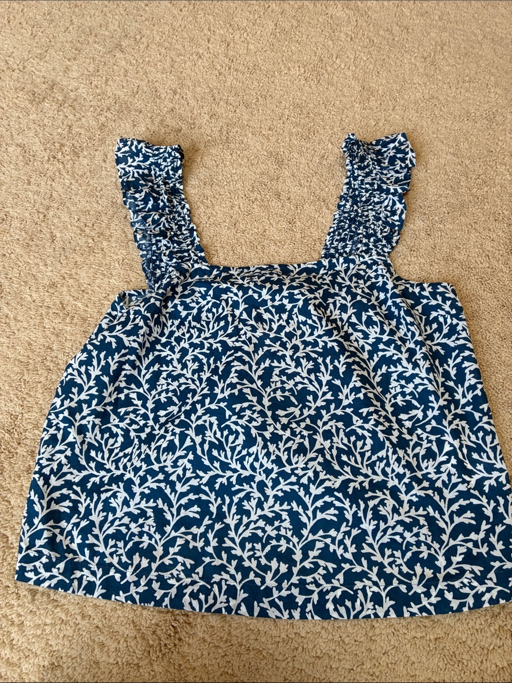 J. Crew Blue and White Ruffle Strap Camisole